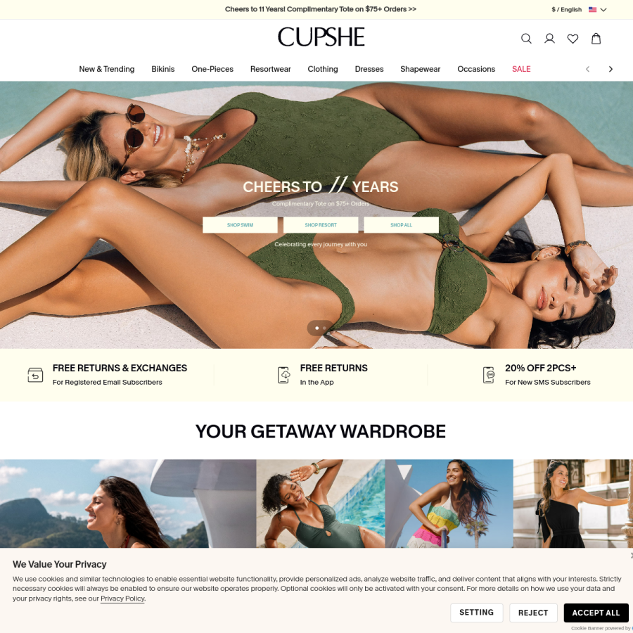 cupshe.com homepage screenshot