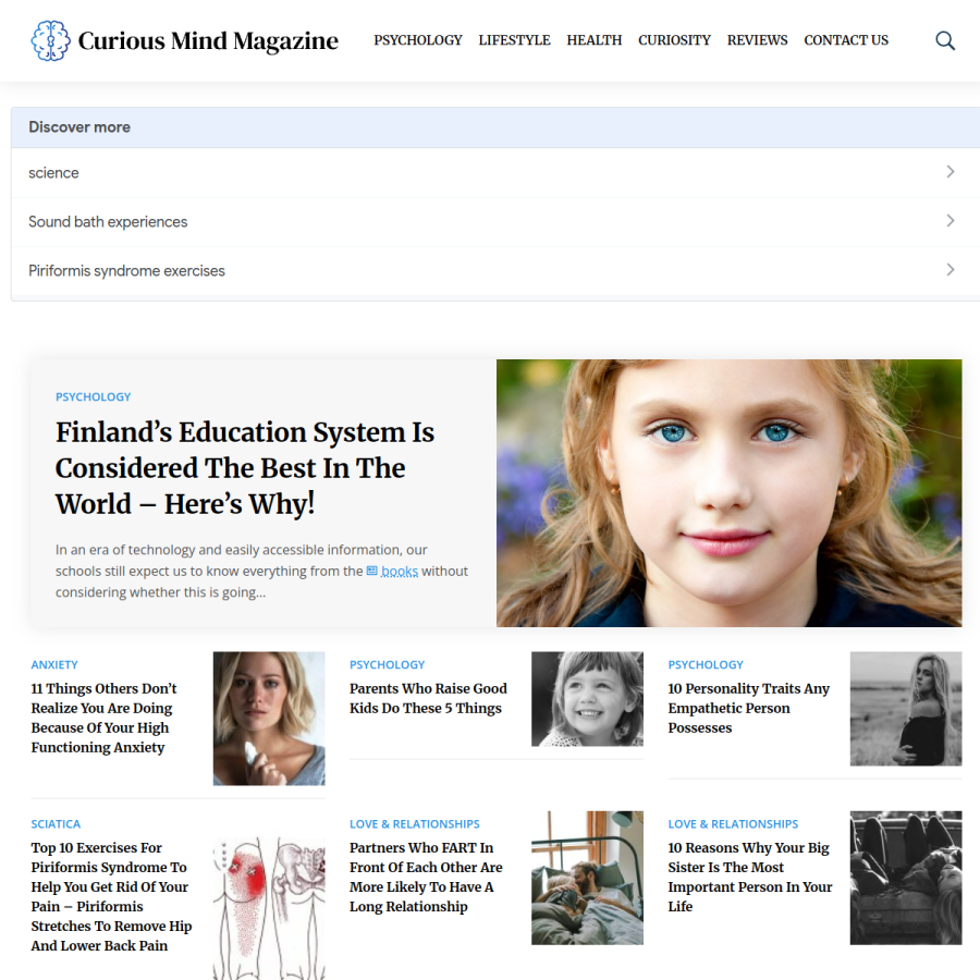 curiousmindmagazine.com homepage screenshot