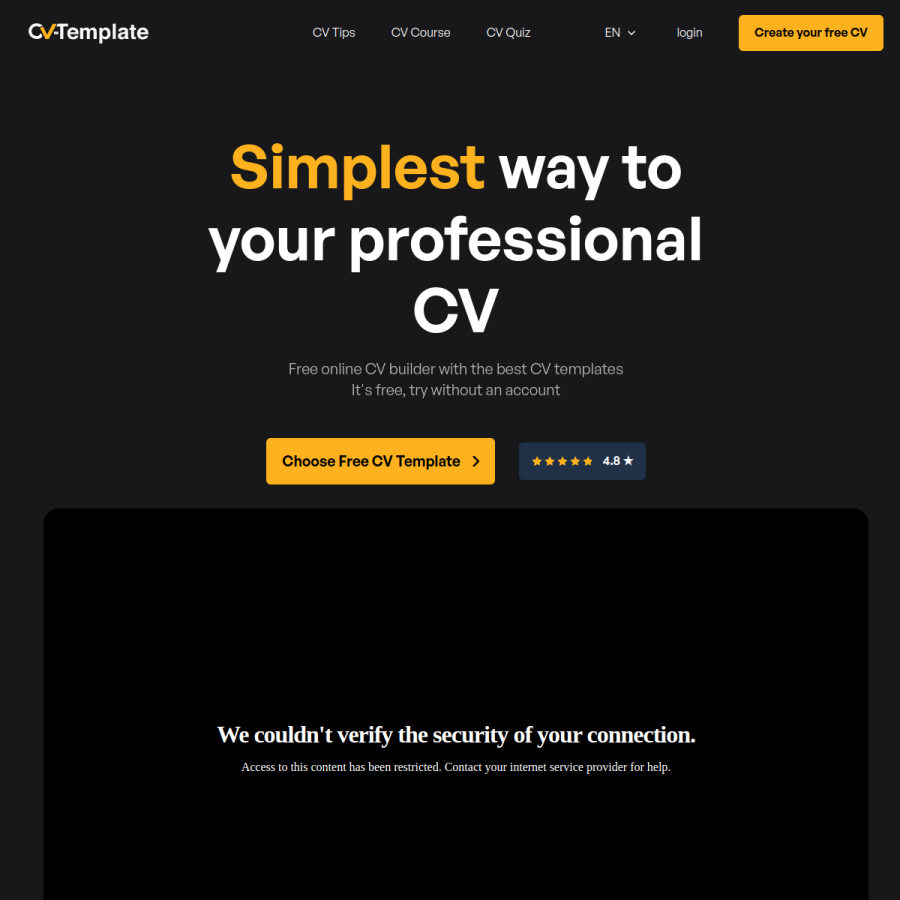 cv-template.com homepage screenshot