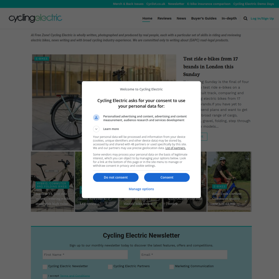 cyclingelectric.com homepage screenshot