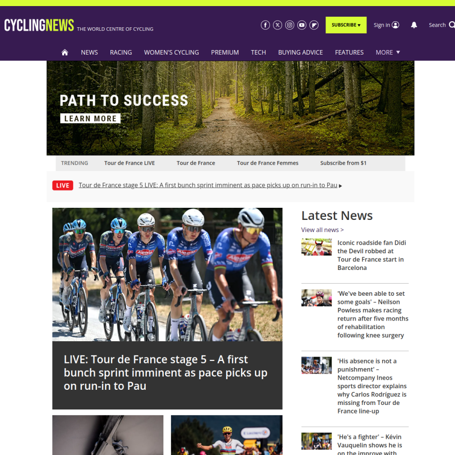cyclingnews.com homepage screenshot