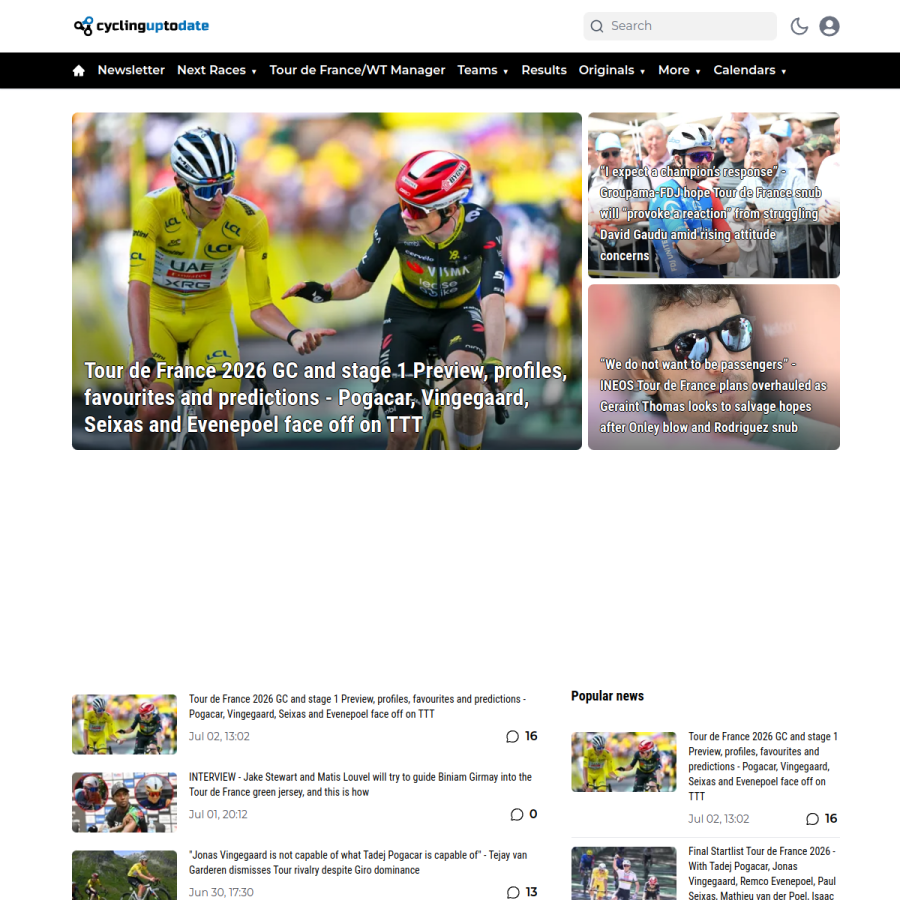cyclinguptodate.com homepage screenshot