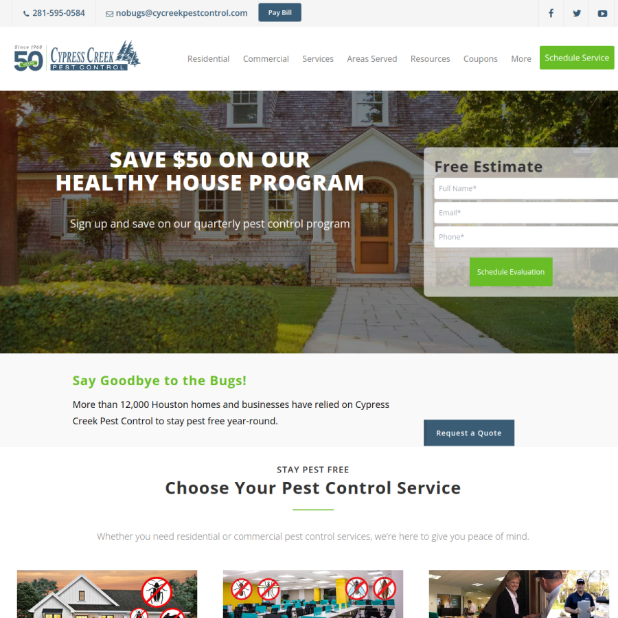 cycreekpestcontrol.com homepage screenshot