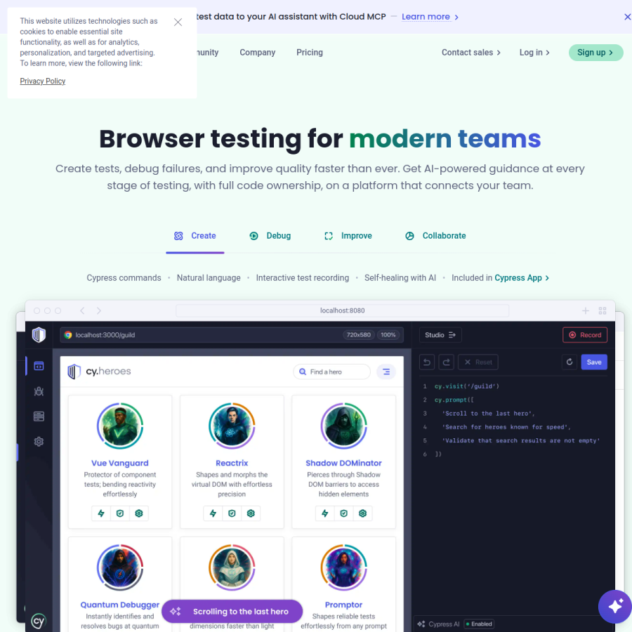 cypress.io homepage screenshot