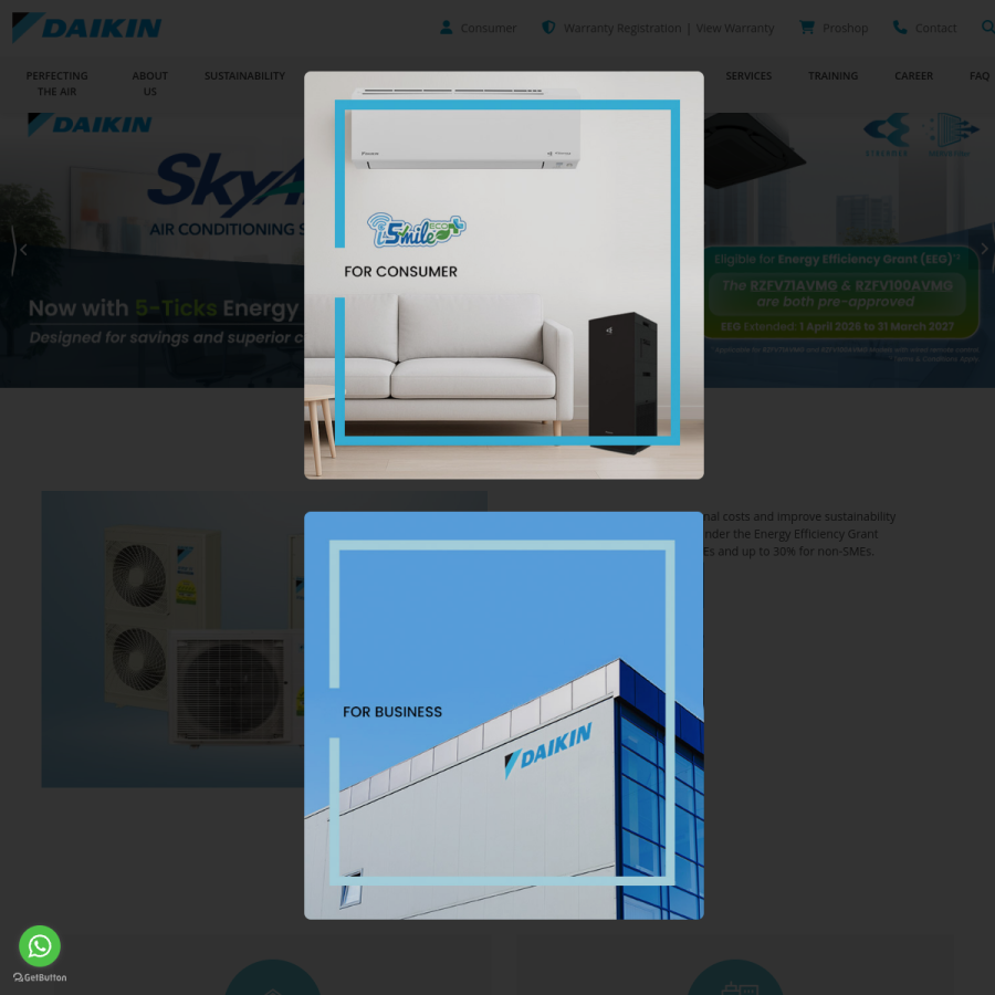 daikin.com.sg homepage screenshot