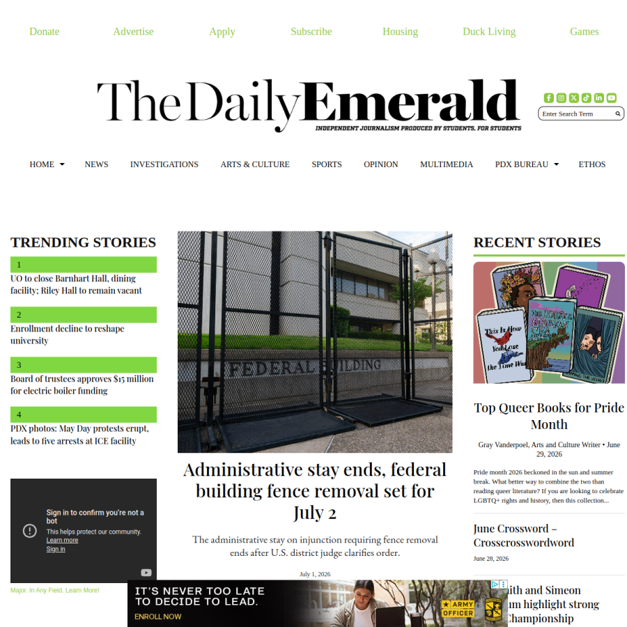dailyemerald.com homepage screenshot