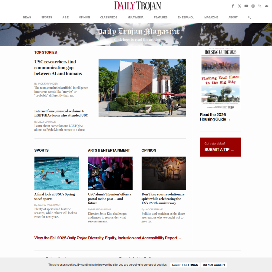 dailytrojan.com homepage screenshot