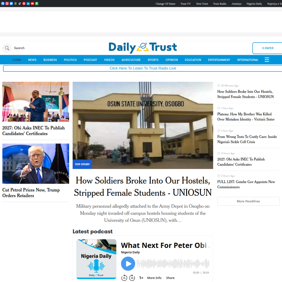 dailytrust.com homepage screenshot