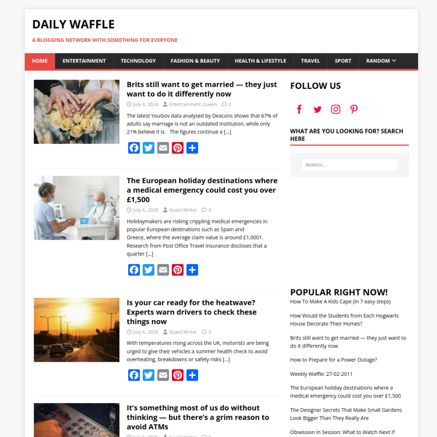 dailywaffle.co.uk homepage screenshot