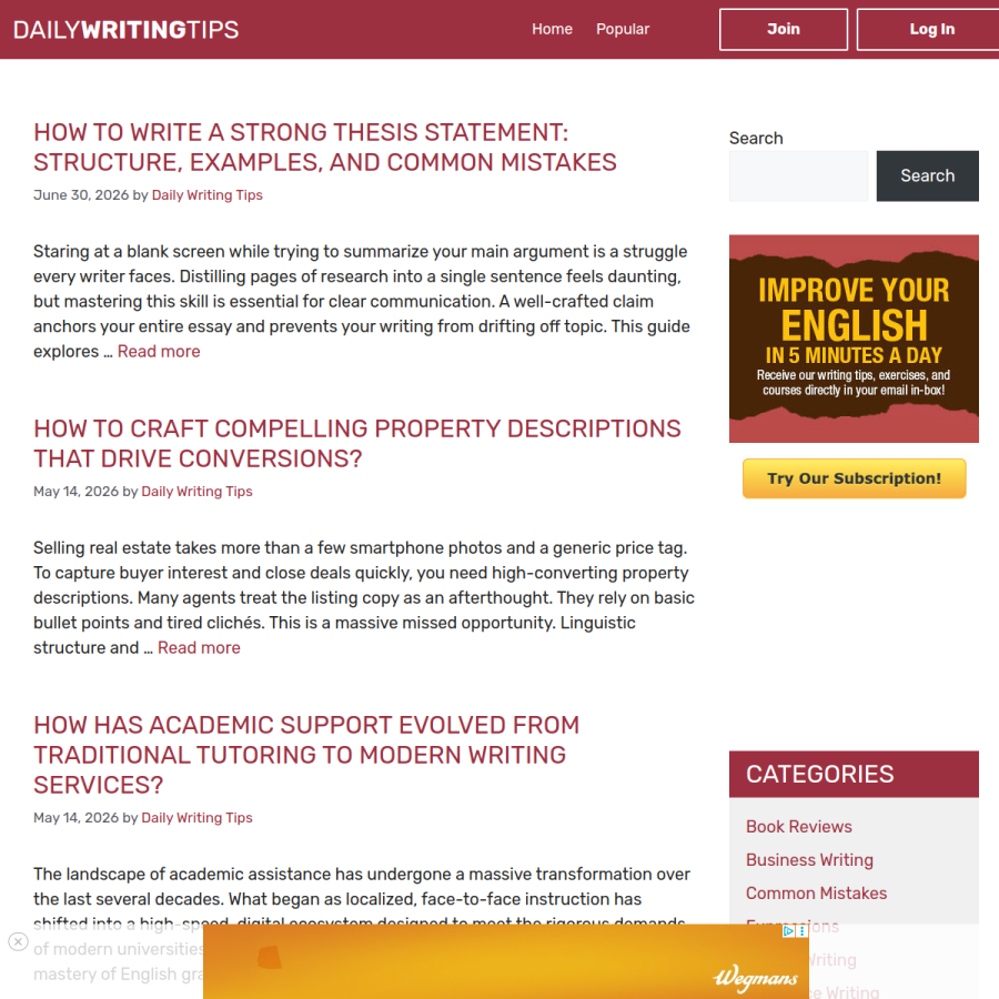 dailywritingtips.com homepage screenshot