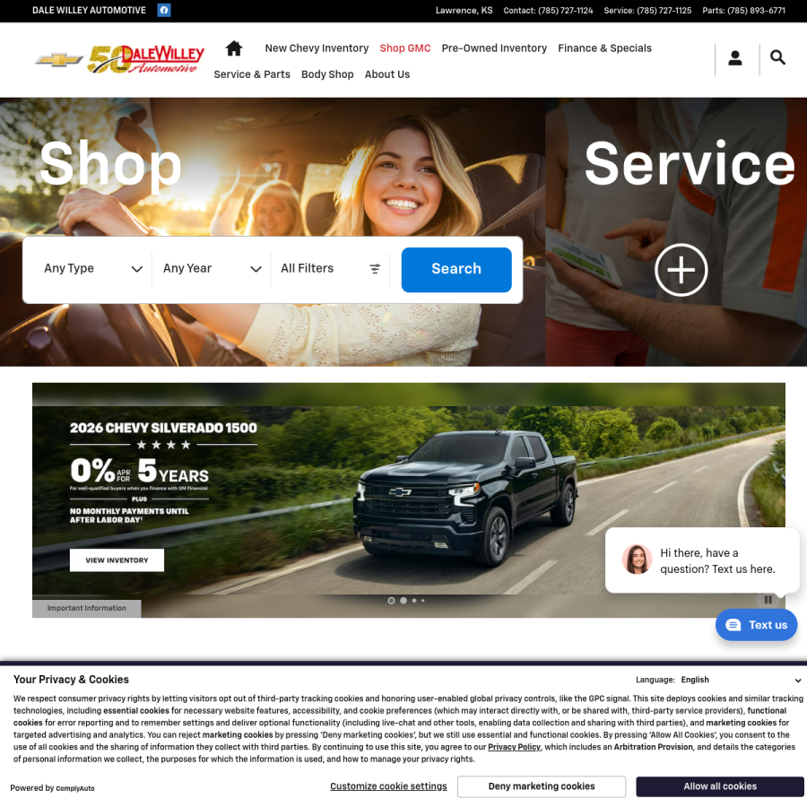 dalewilleyauto.com homepage screenshot