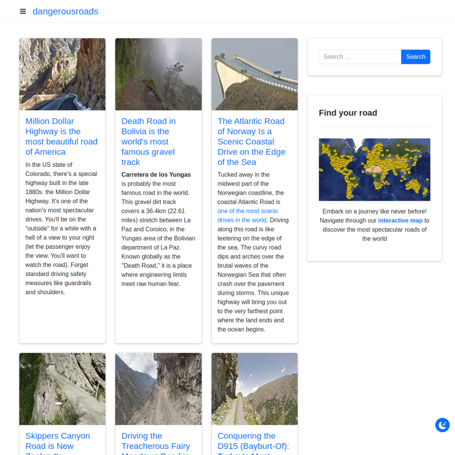 dangerousroads.org homepage screenshot
