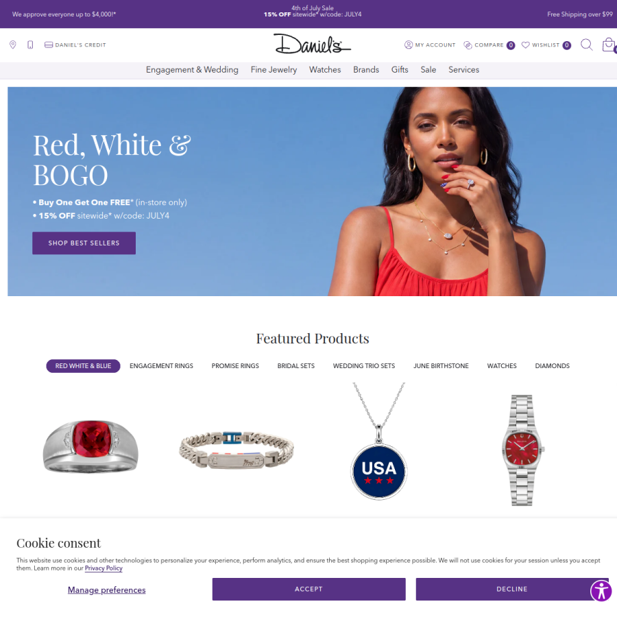 danielsjewelers.com homepage screenshot