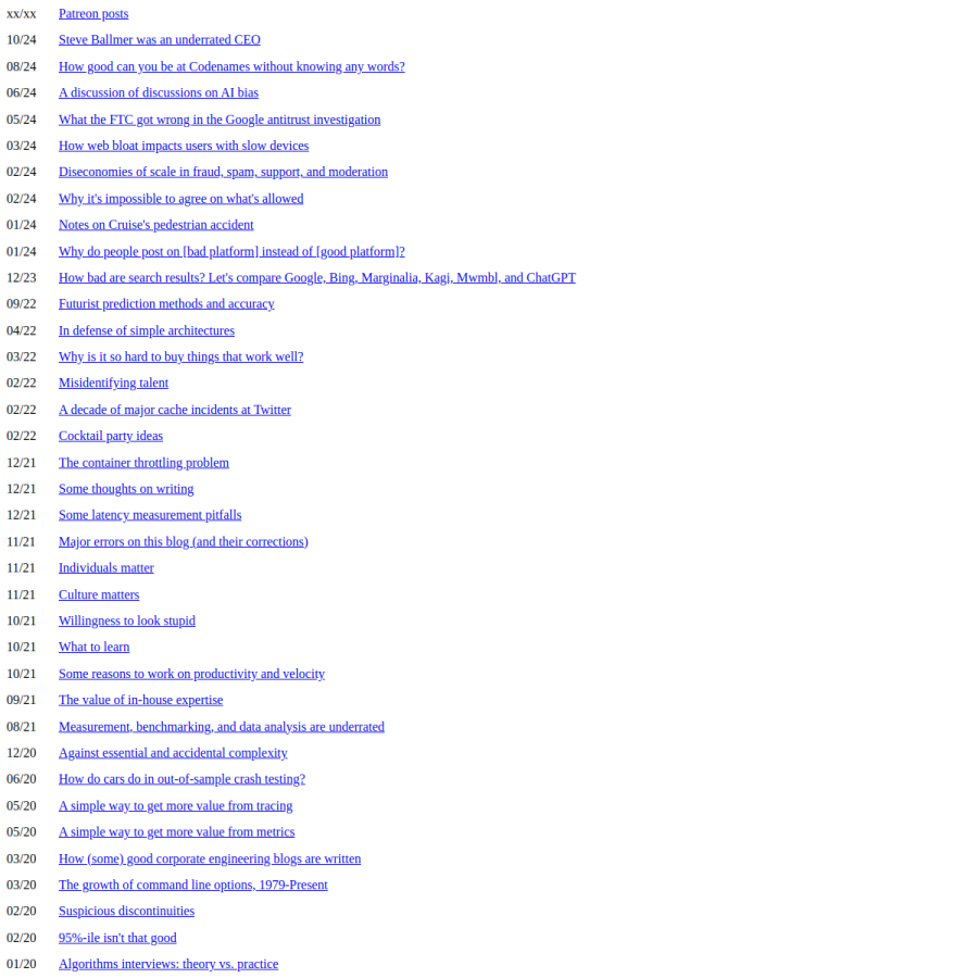 danluu.com homepage screenshot