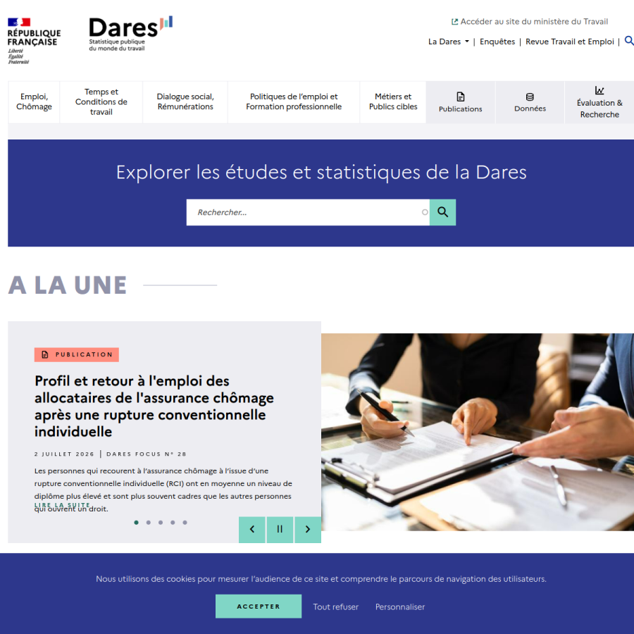 dares.travail-emploi.gouv.fr homepage screenshot