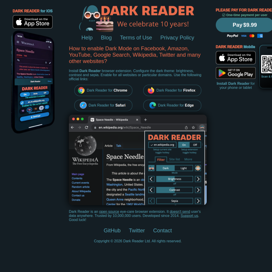 darkreader.org homepage screenshot