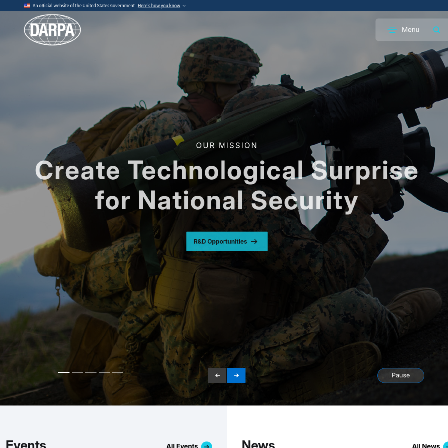 darpa.mil homepage screenshot