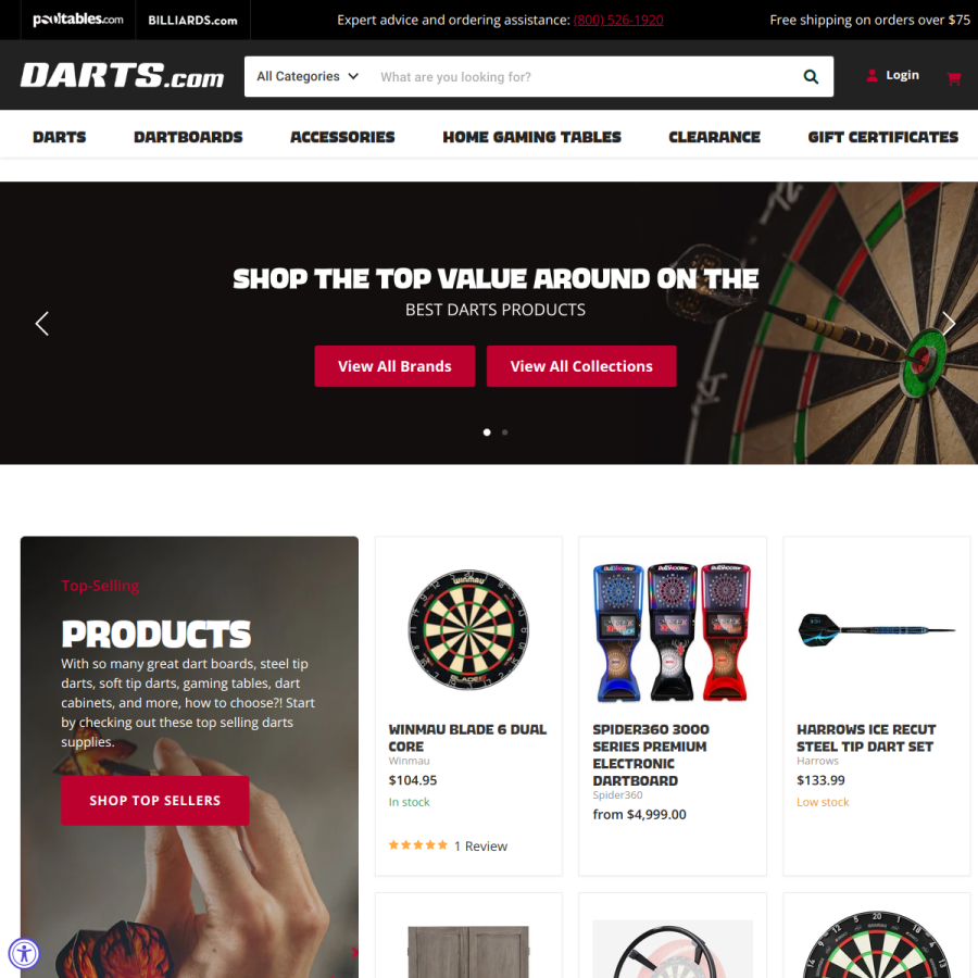 darts.com homepage screenshot