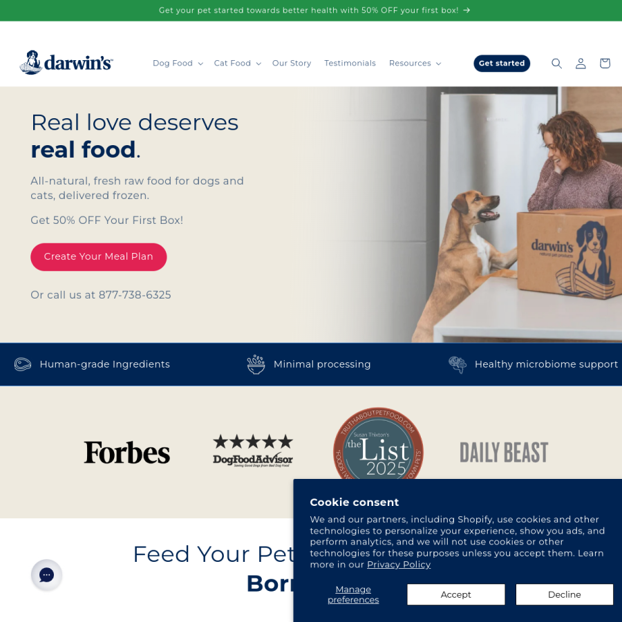 darwinspet.com homepage screenshot