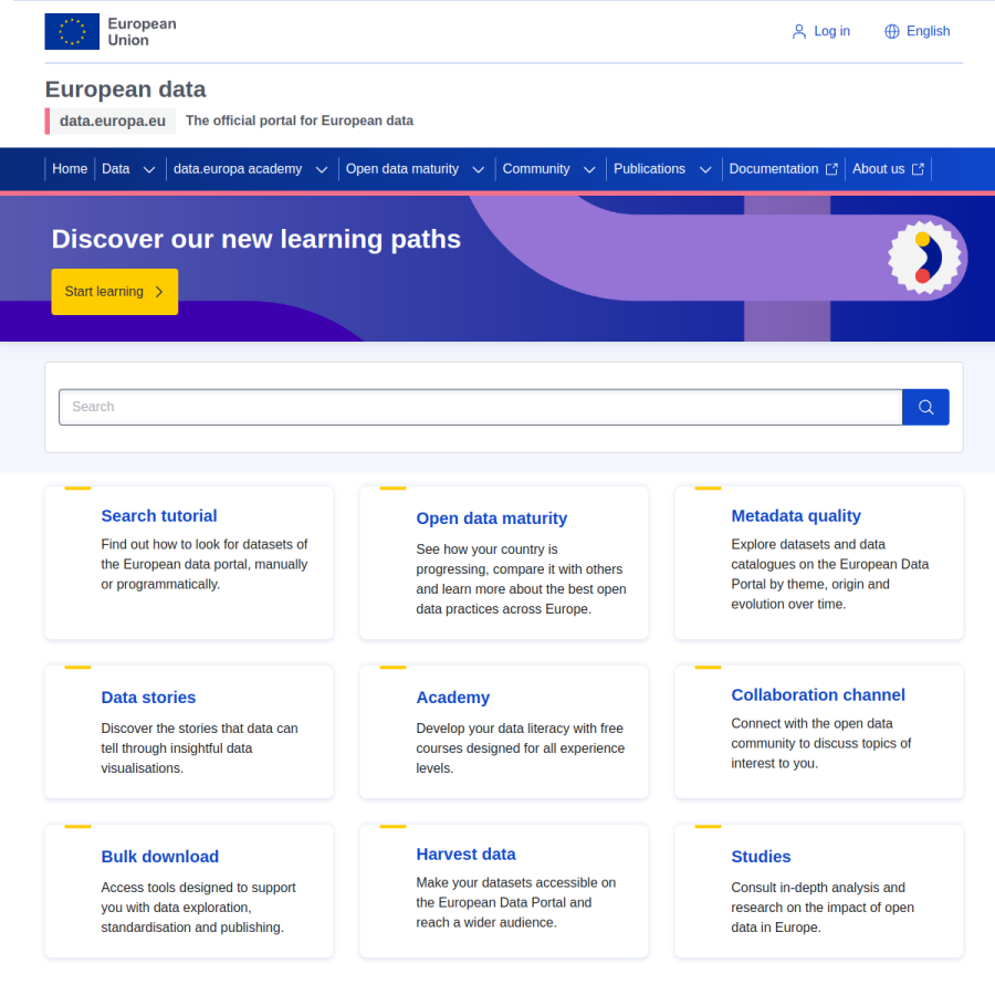 data.europa.eu homepage screenshot