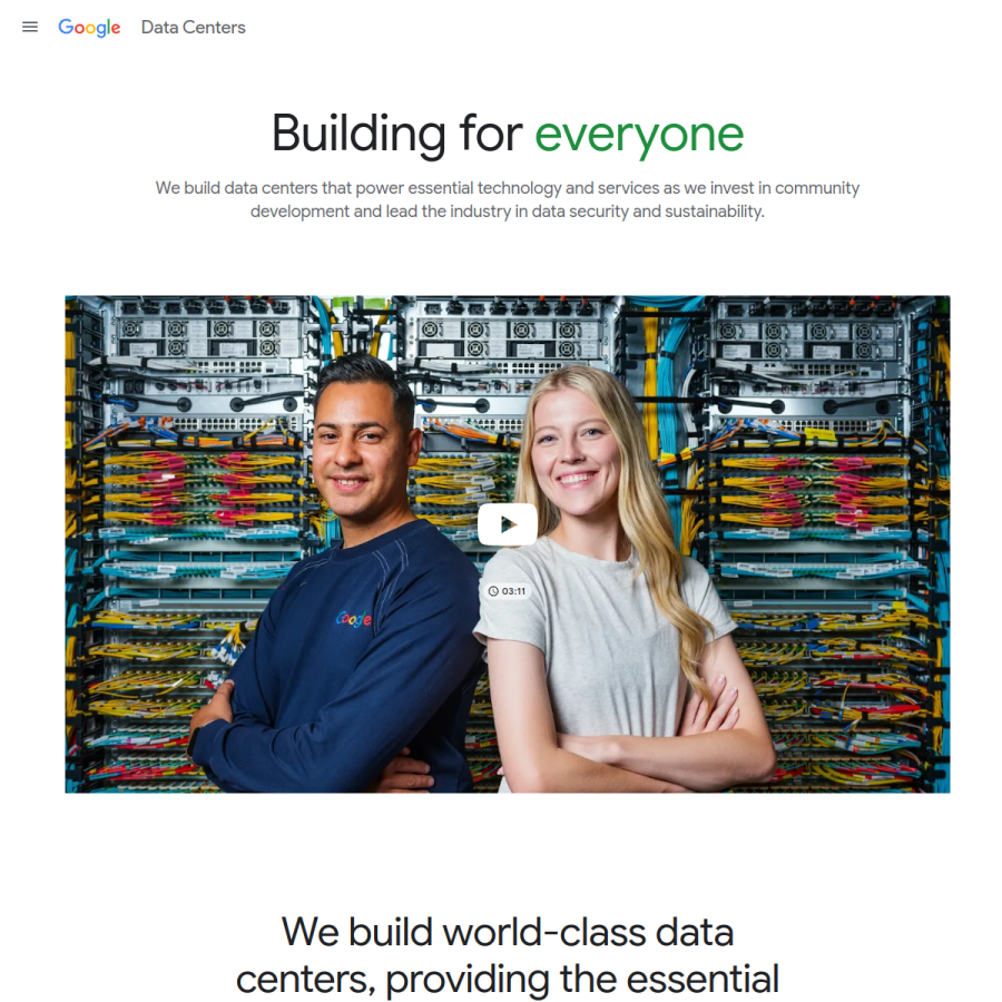 datacenters.google homepage screenshot