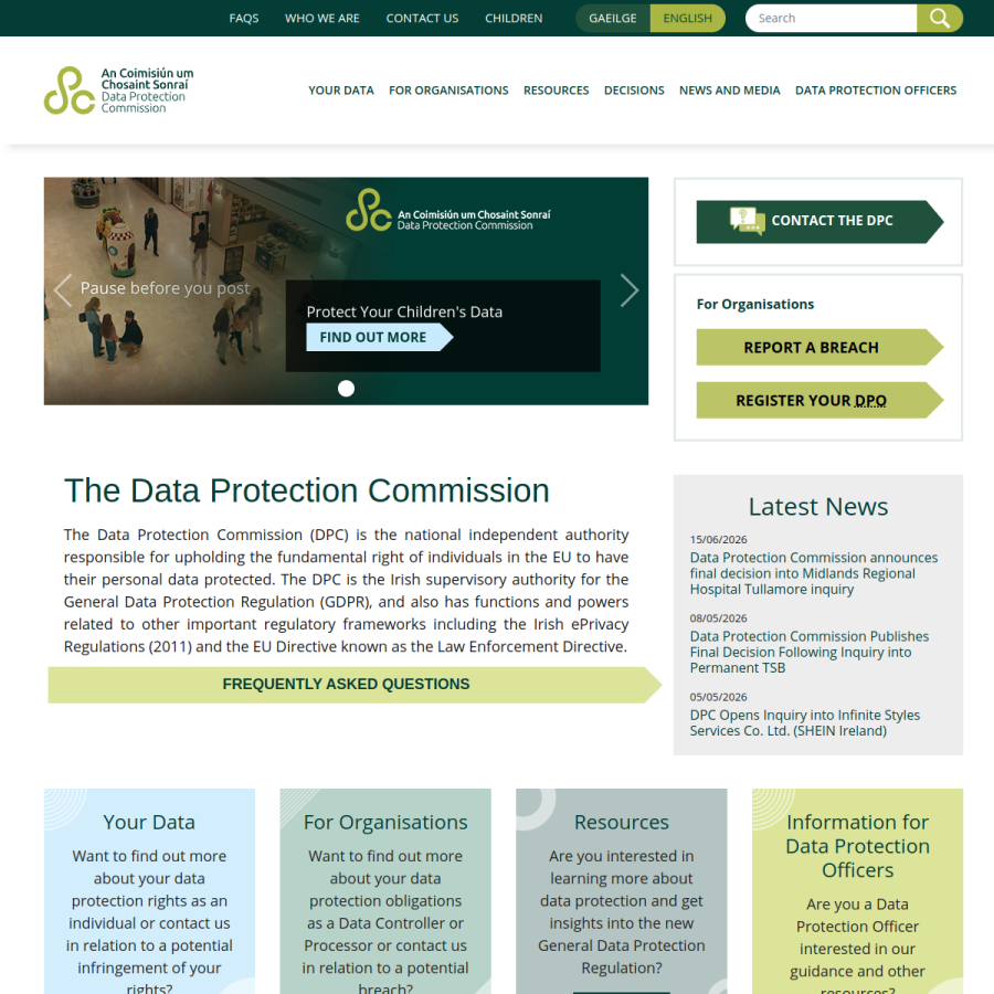dataprotection.ie homepage screenshot