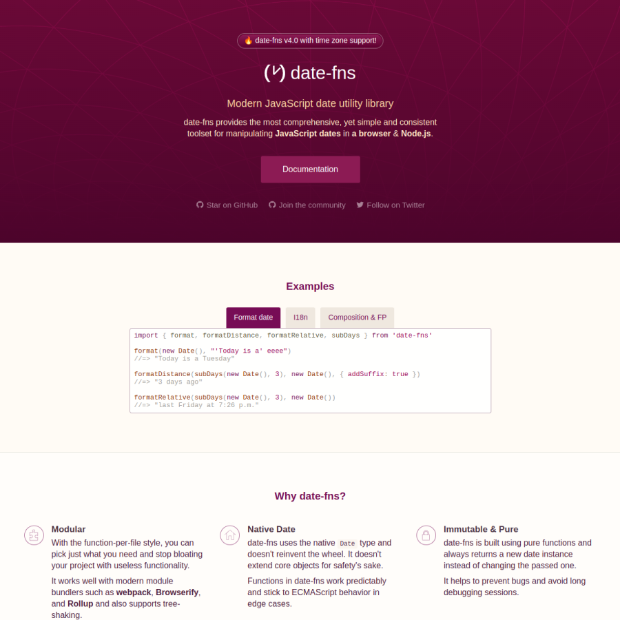 date-fns.org homepage screenshot
