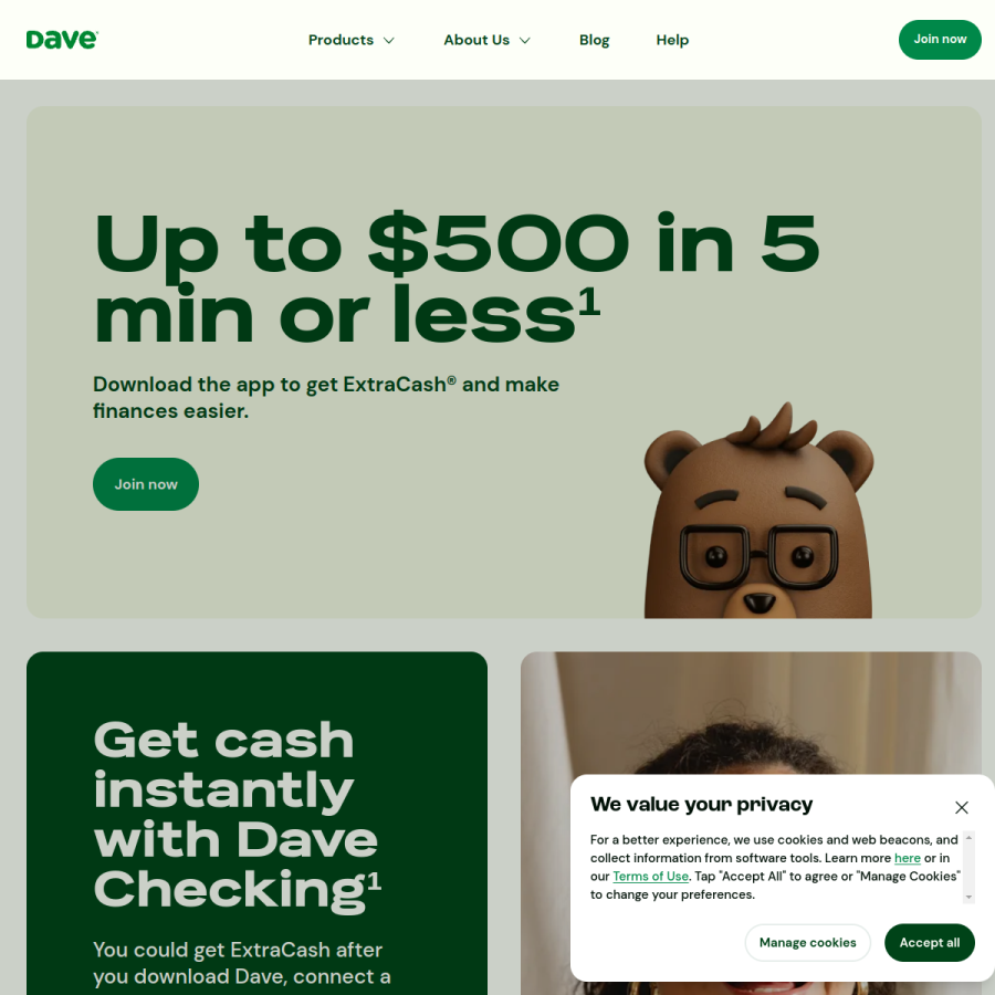 dave.com homepage screenshot