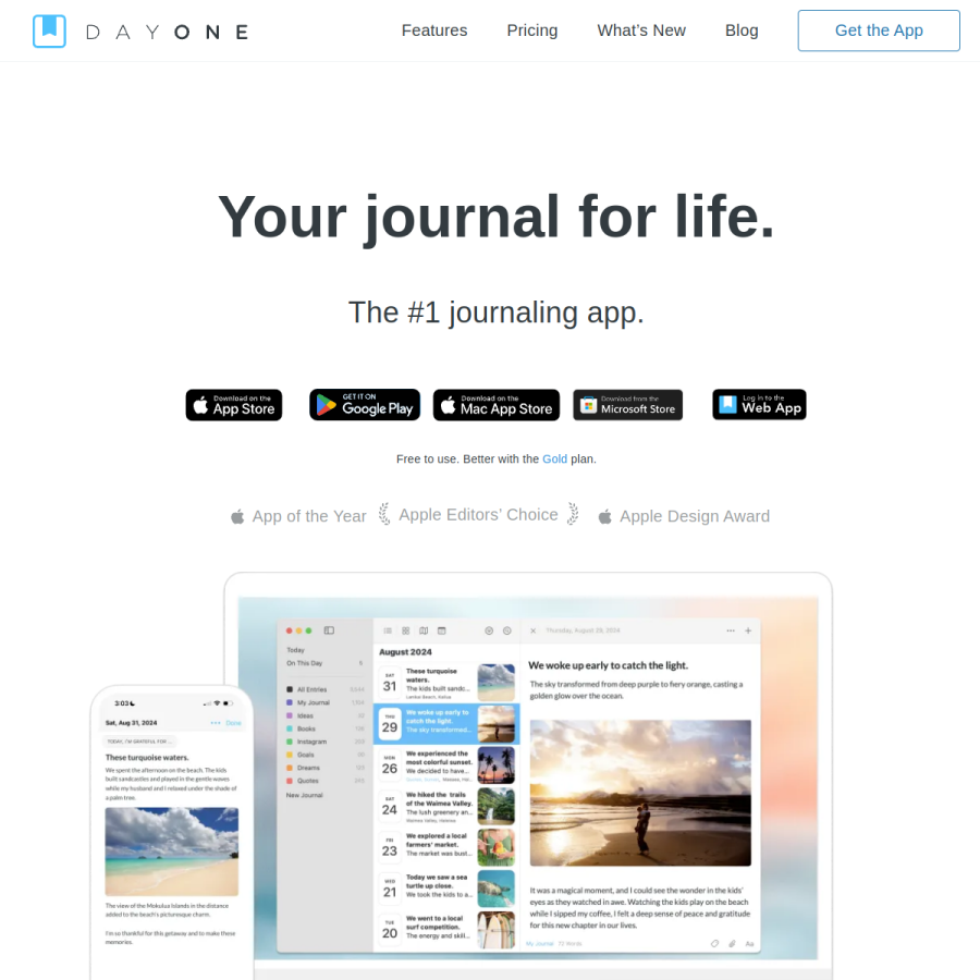 dayoneapp.com homepage screenshot