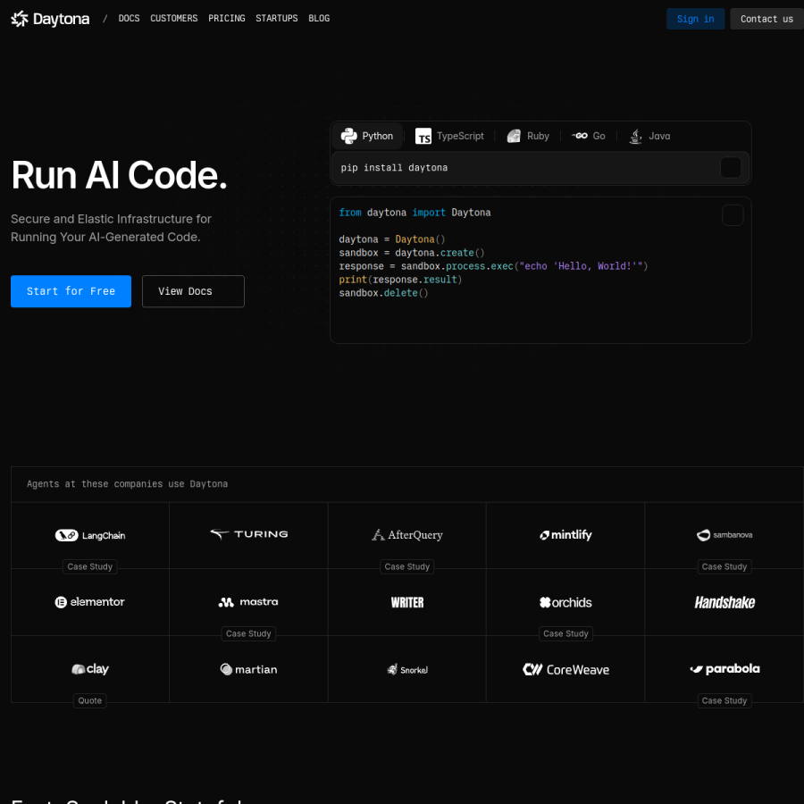 daytona.io homepage screenshot