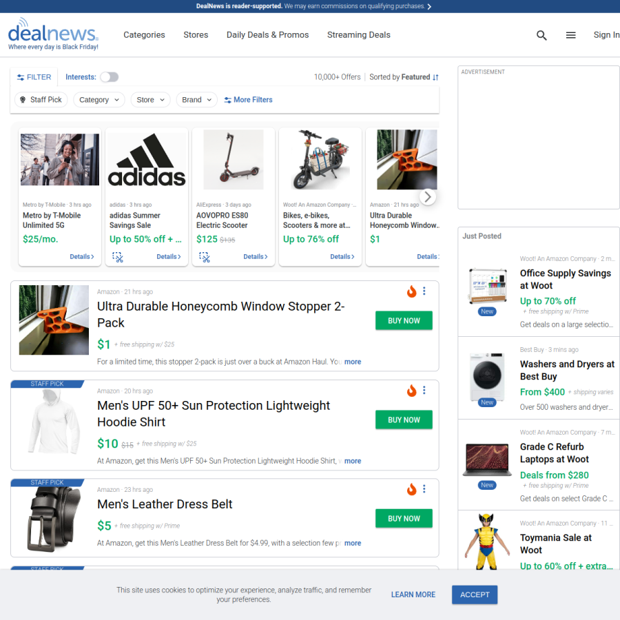 dealnews.com homepage screenshot