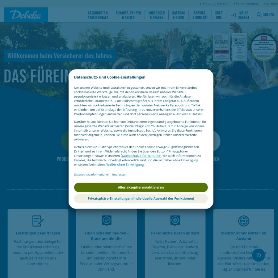 debeka.de homepage screenshot