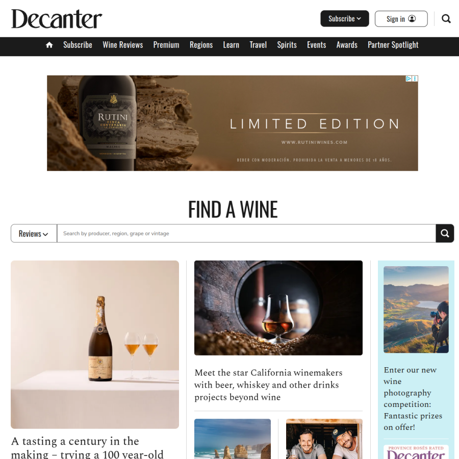 decanter.com homepage screenshot