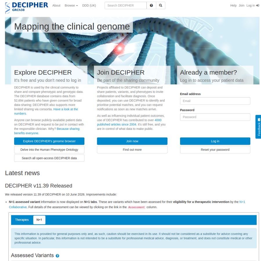 deciphergenomics.org homepage screenshot