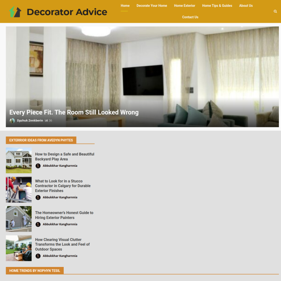 decoratoradvice.com homepage screenshot