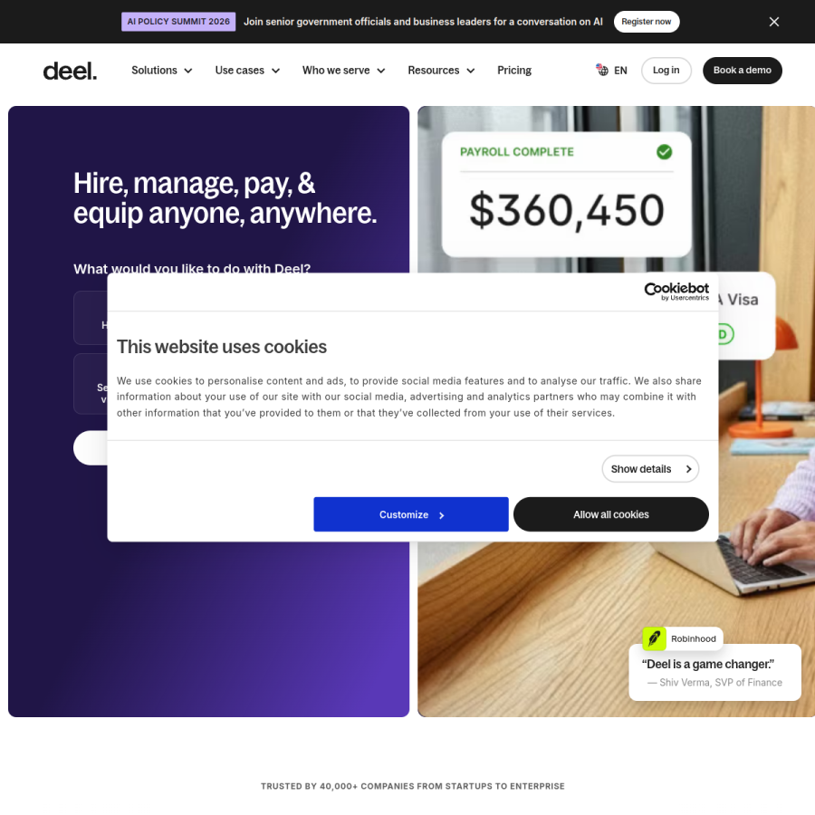 deel.com homepage screenshot