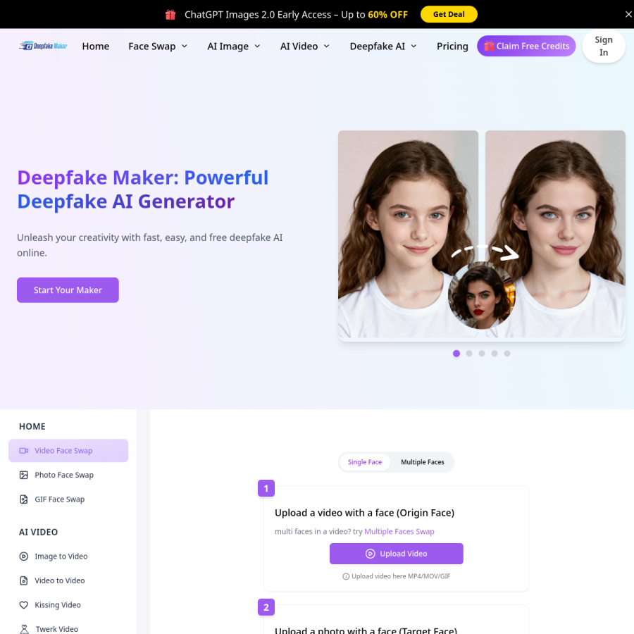 deepfakemaker.io homepage screenshot