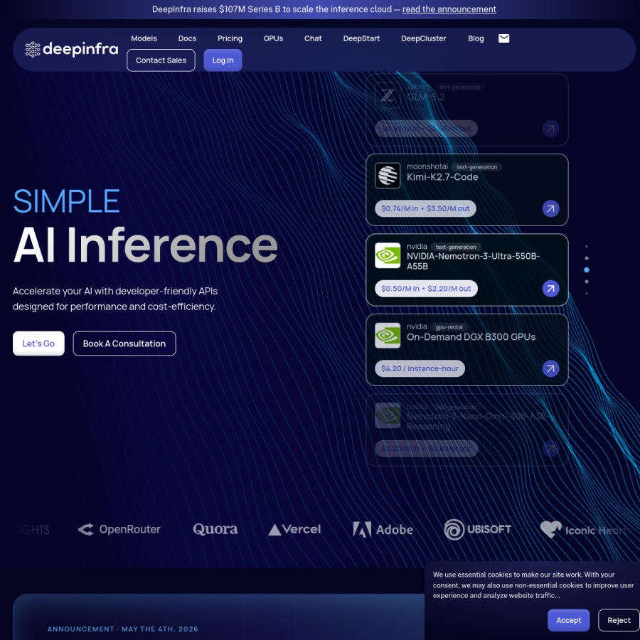 deepinfra.com homepage screenshot