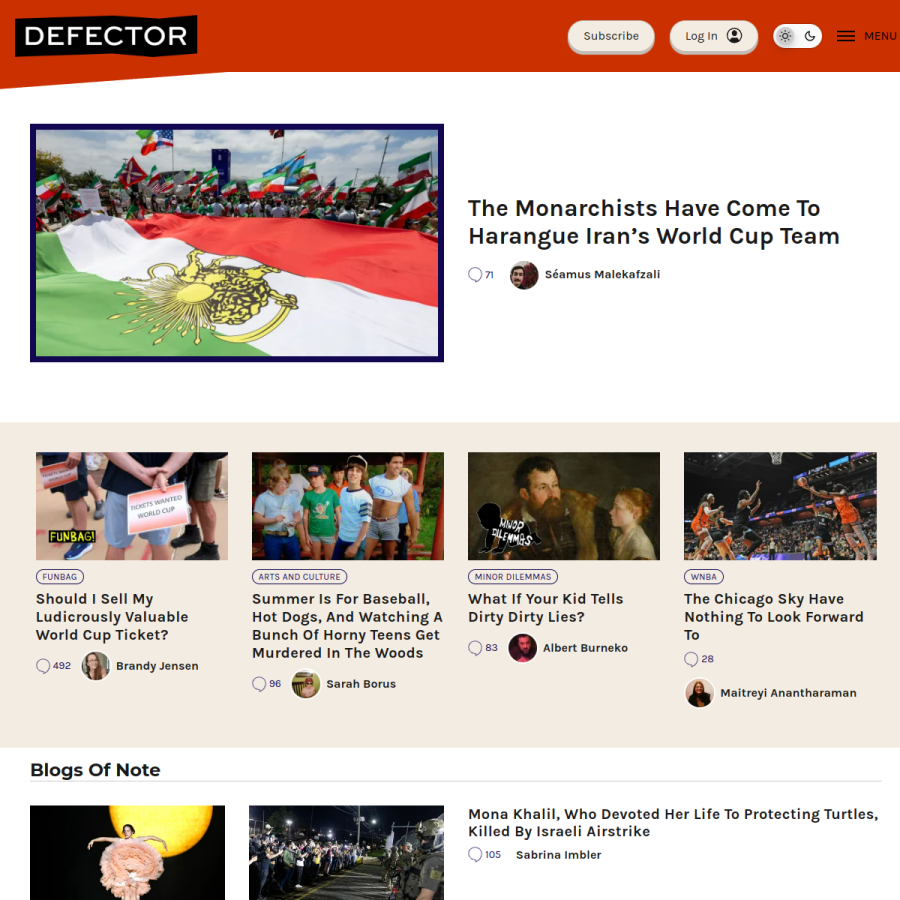 defector.com homepage screenshot