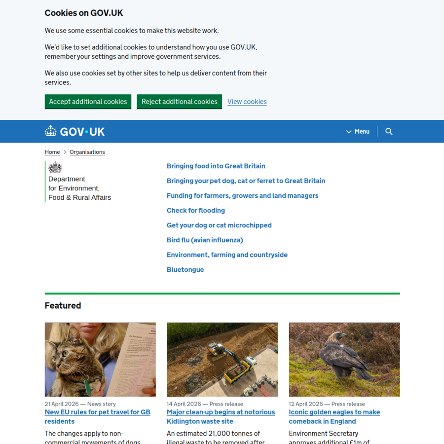 defra.gov.uk homepage screenshot