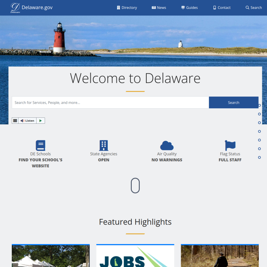 delaware.gov homepage screenshot
