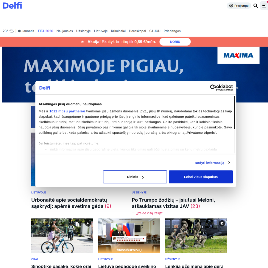 delfi.lt homepage screenshot