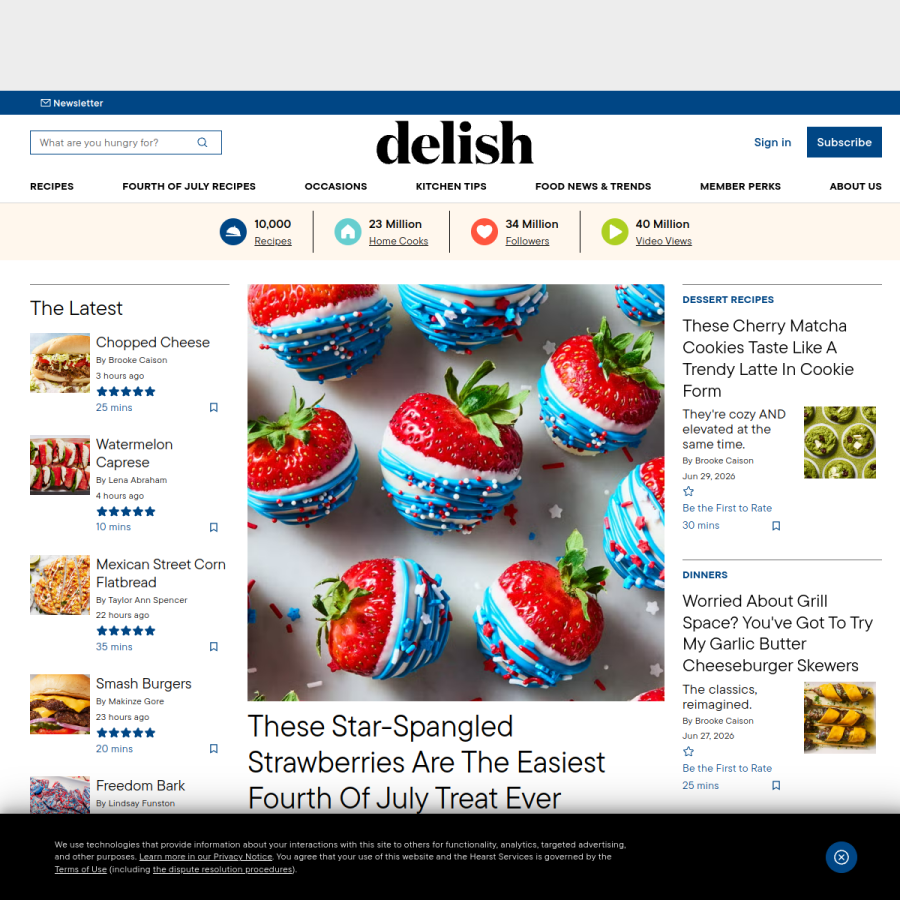 delish.com homepage screenshot