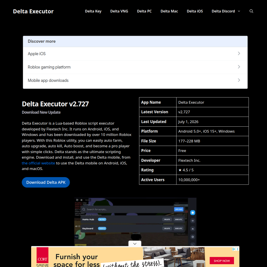 delta-executor.org homepage screenshot