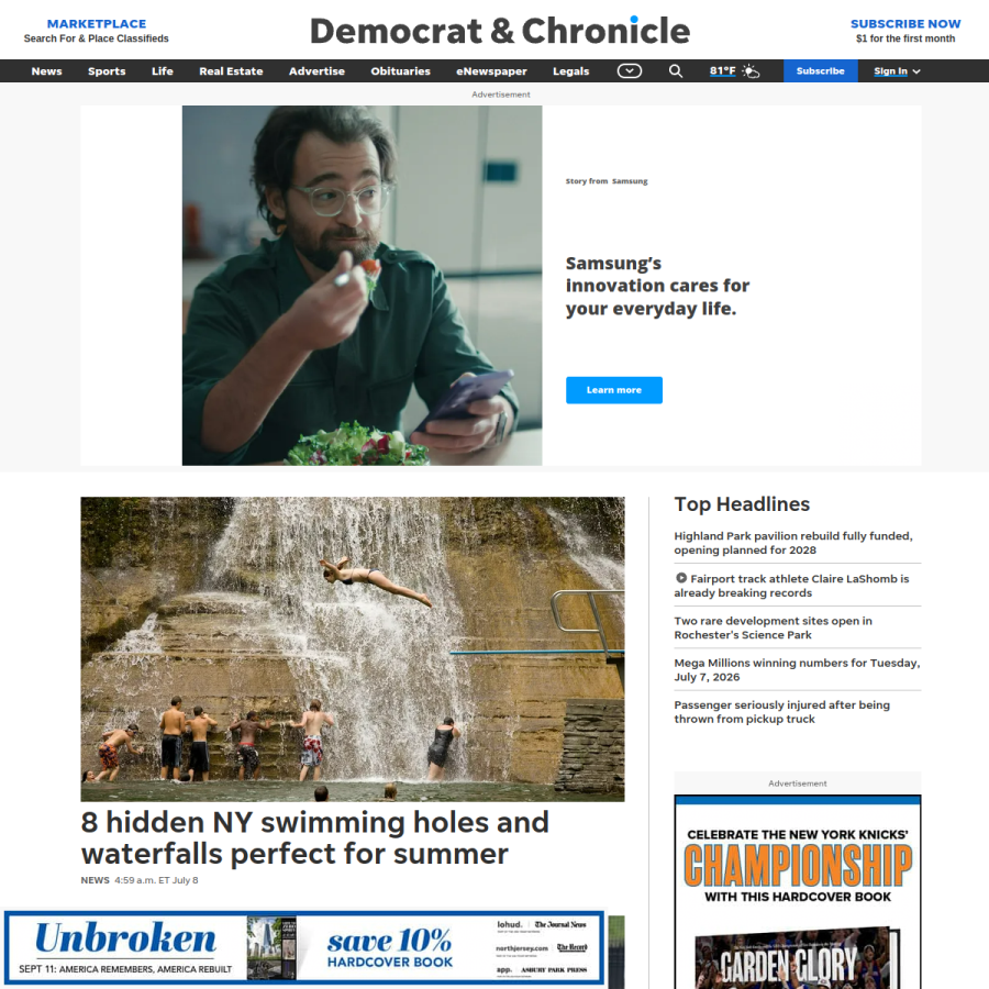 democratandchronicle.com homepage screenshot