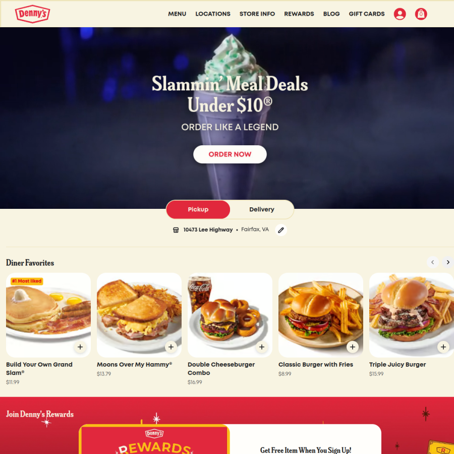 dennys.com homepage screenshot
