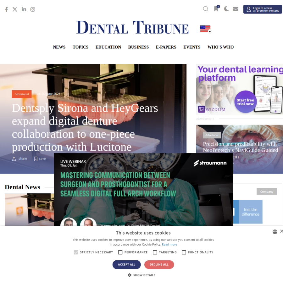 dental-tribune.com homepage screenshot