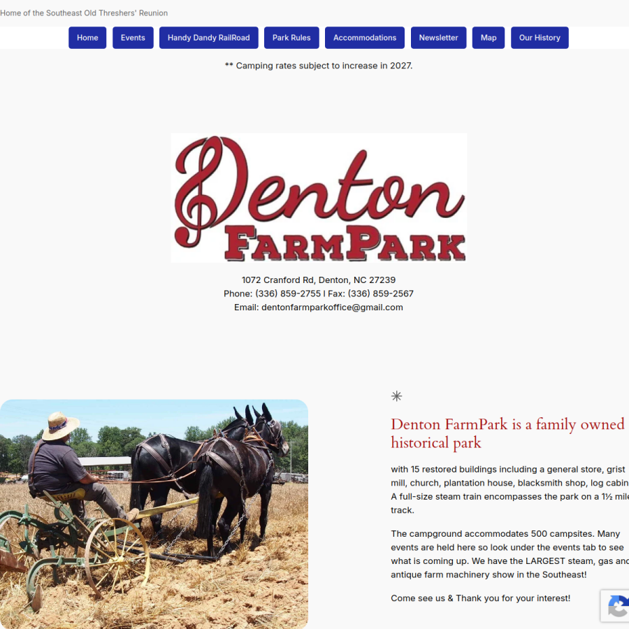 dentonfarmpark.com homepage screenshot