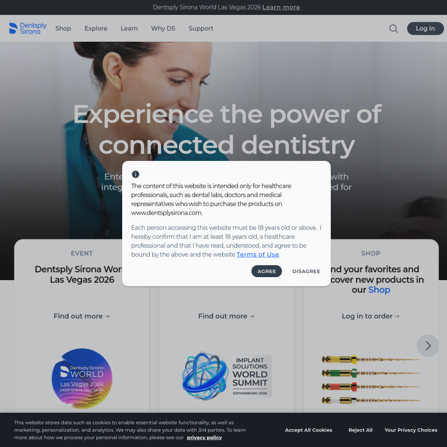 dentsplysirona.com homepage screenshot