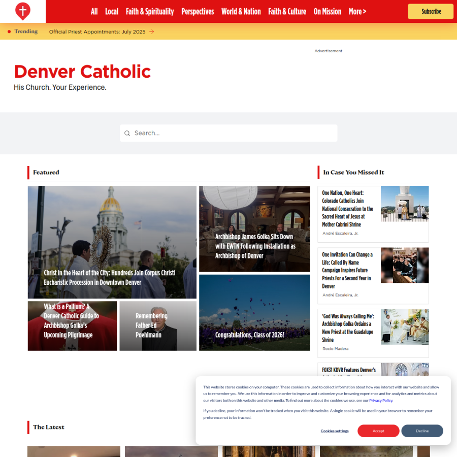 denvercatholic.org homepage screenshot